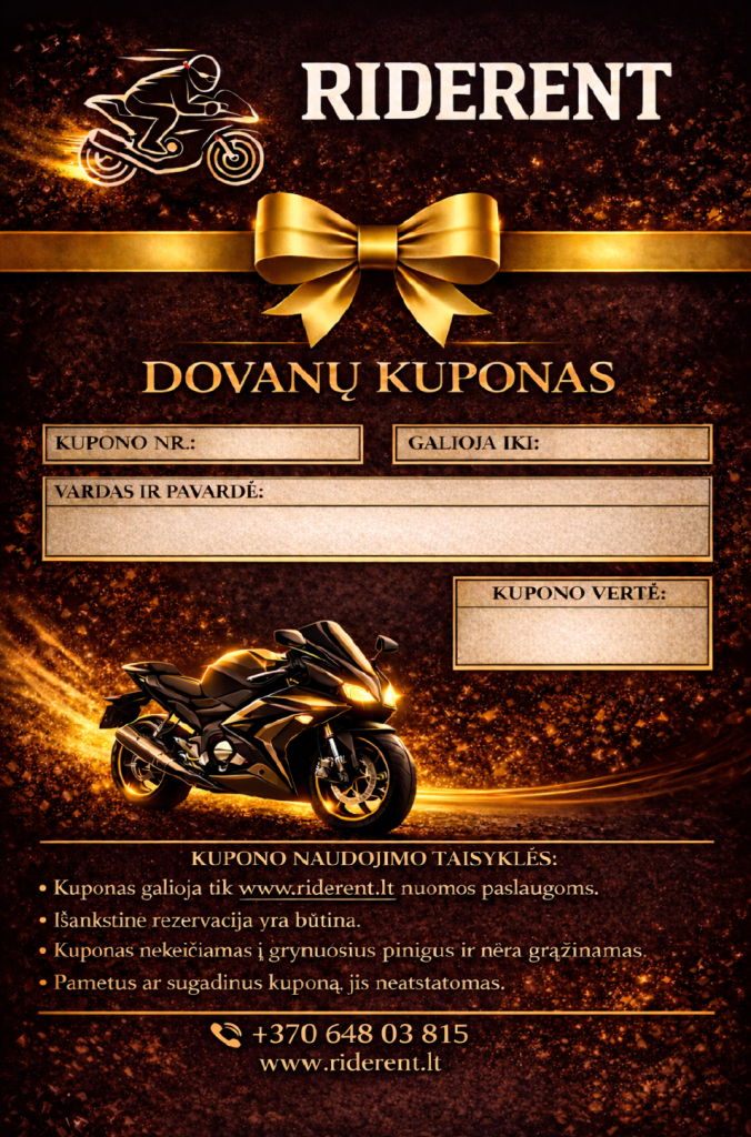 Motociklo nuomos dovanų kuponai Vilniuje
