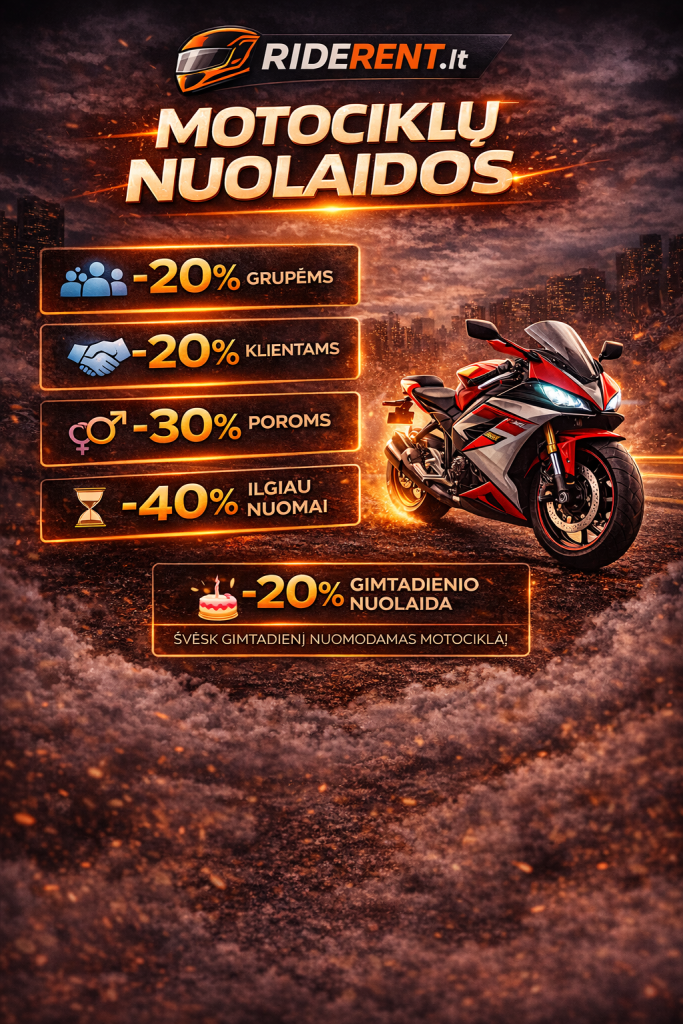 Motociklų nuomos nuolaidos Vilniuje